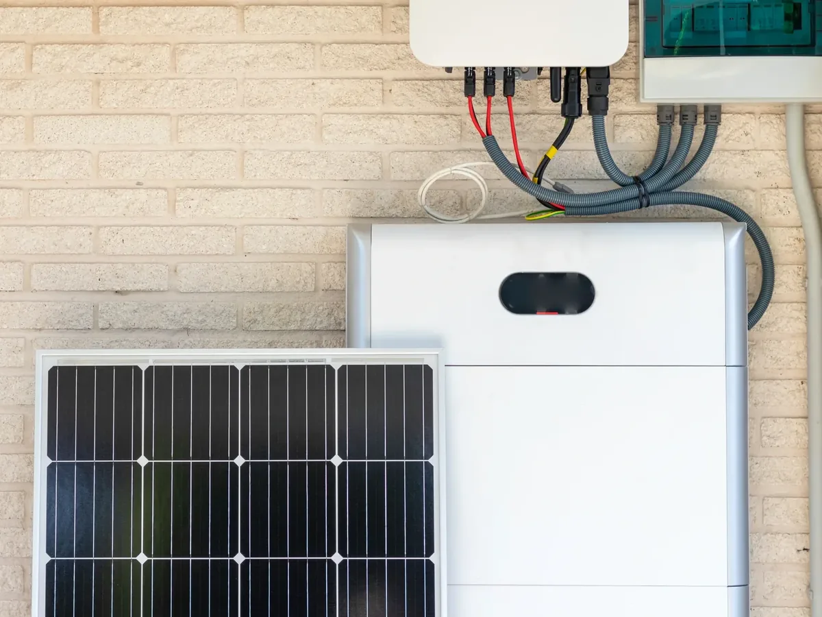 Home battery unit and inverter mounted together on a wall